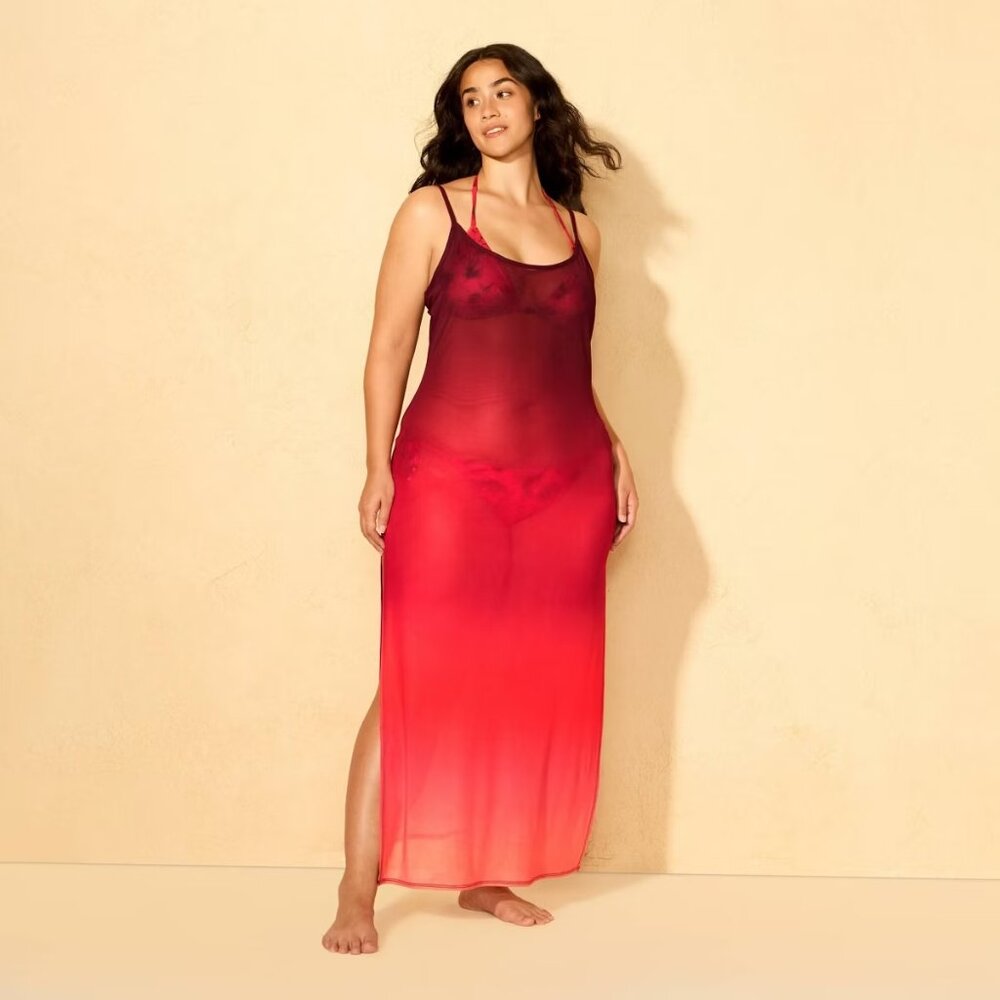 NWT Women's Mesh Scoop Neck Midi Cover Up Dress - Shade & Shore™ Multicolor L - Picture 2 of 5
